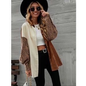 Leopard Colorblock Corduroy Coat